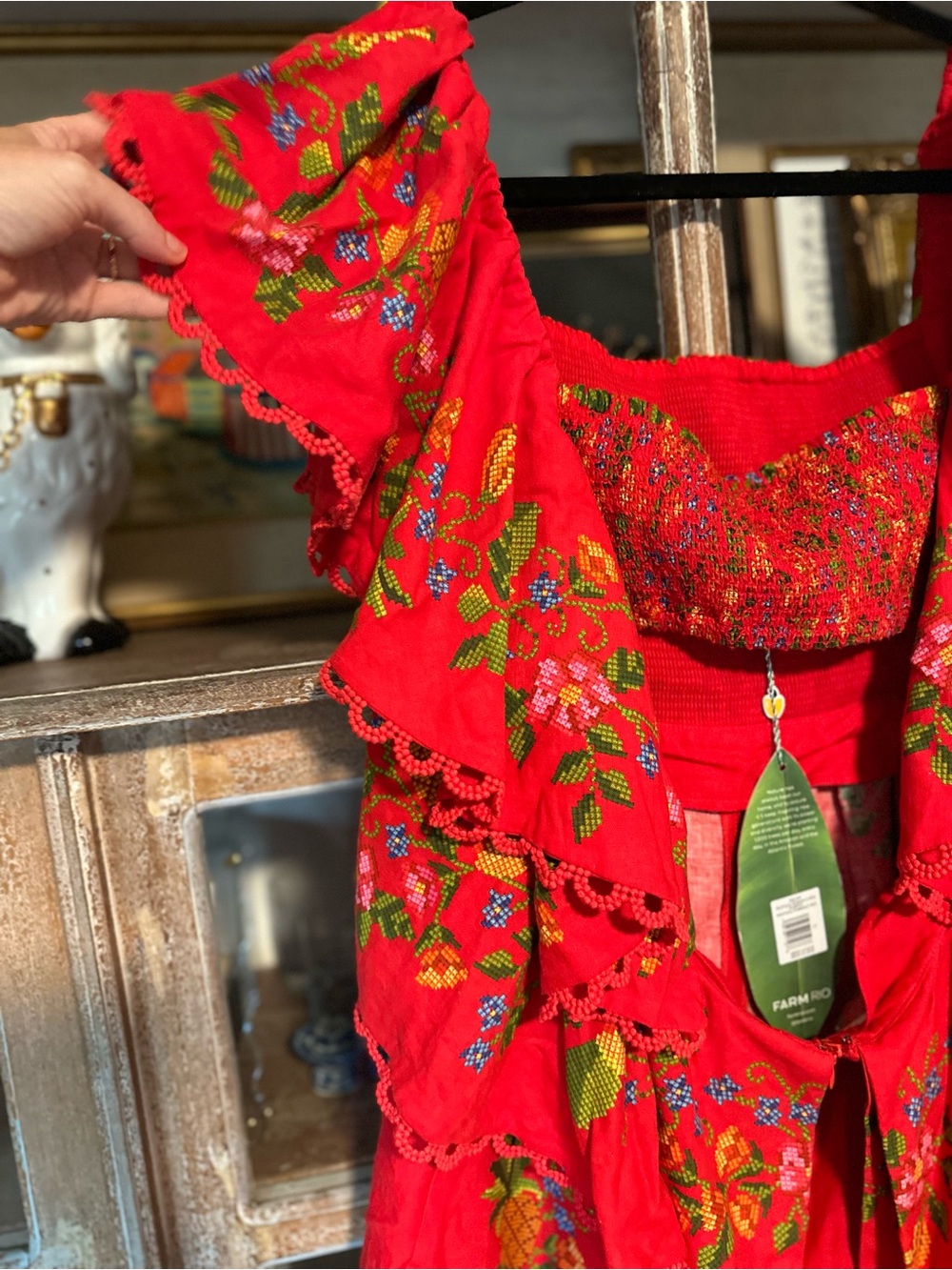 FARM Rio Red Floral Embroidered Ruffle Romper - Picture 6 of 9